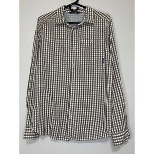 North Face Shirt Adult Medium Brown‎ Plaid Long Sleeve Button Up Hiking Mens